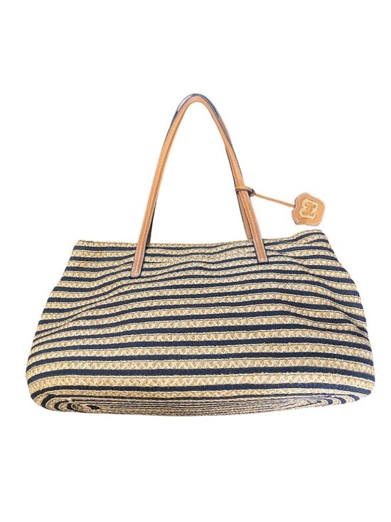 Eric Javits Handbags - Eric Javits Striped Woven Straw Raffia Tote Bag With Leather Handles